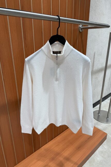 LORO PIANA BABY CASHMERE HALF ZIP SWEATER CREME/WHITE