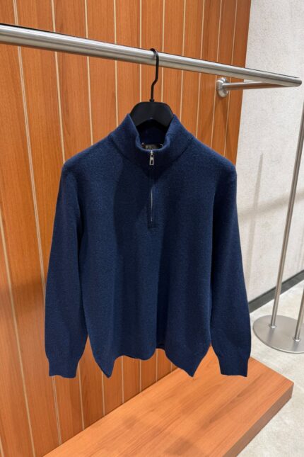 LORO PIANA BABY CASHMERE HALF ZIP SWEATER NAVY